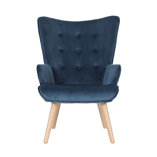 כורסא לסלון רון כחול רגליים עץ טבעי