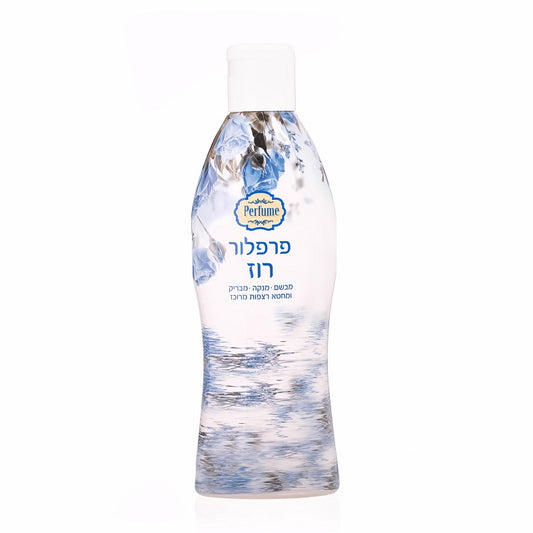 בקבוק שמפו, ורדים, רקע מים ורדים. 

טקסט: 
Perfume, פרפלוור, ורד, מנשם - ריכוז - מבריק ומחטה ריחות מרוכז.