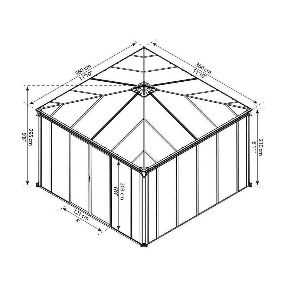 גזיבו סגור לגינה Ledro אפור כהה 3.6X3.6 מטר