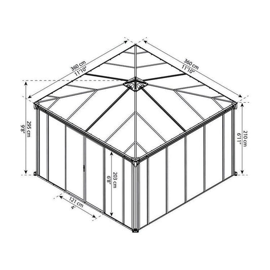 גזיבו סגור לגינה Ledro אפור כהה 3.6X3.6 מטר