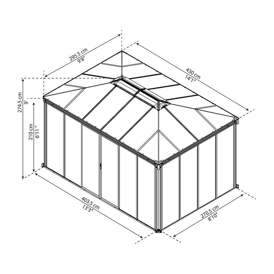 גזיבו סגור לגינה Ledro אפור כהה 3X4.3 מטר