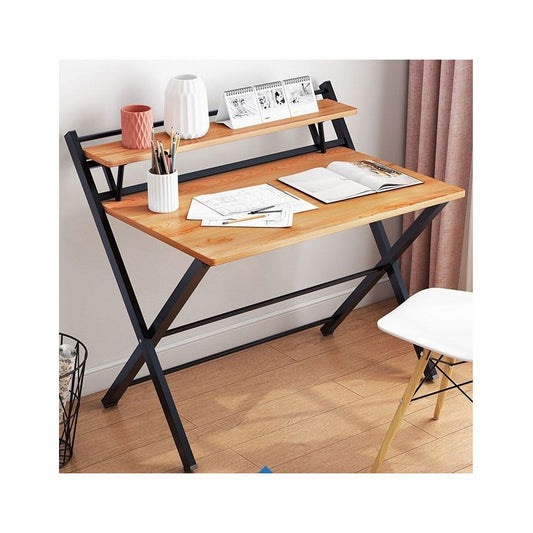 שולחן כתיבה מתקפל עם מדפים דגם RSM-2057 רוחב 84 סמ מבית ROSSO ITALY שלדה שחורה משולב עץ