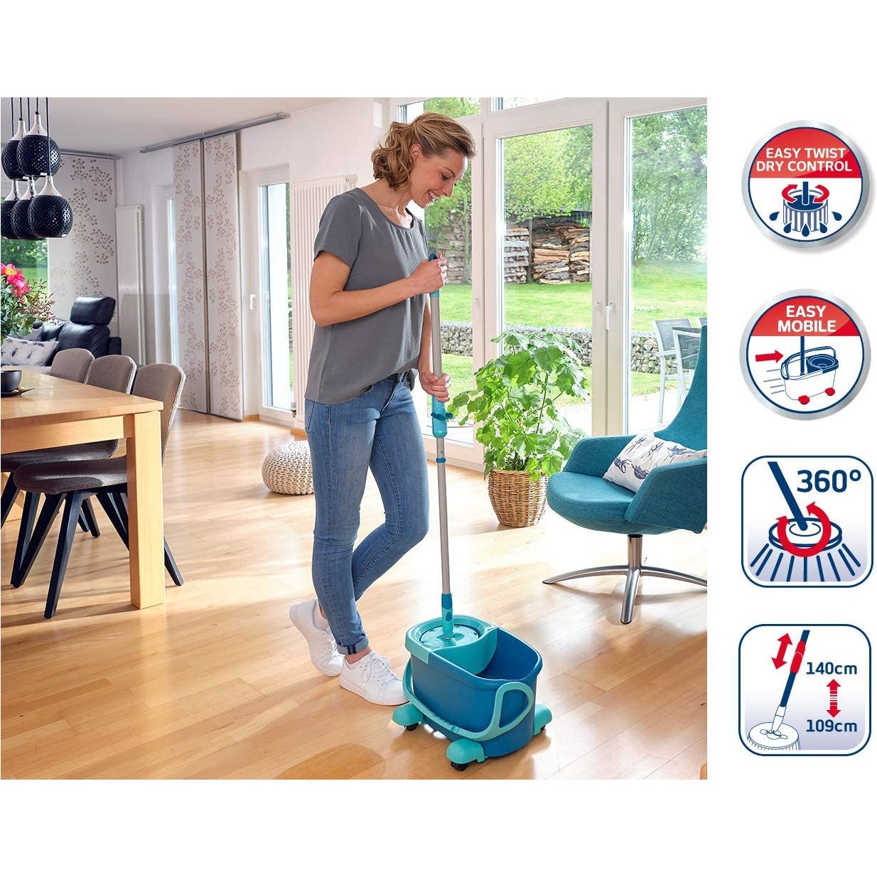 ערכת שטיפה ללא מגע יד אדם CLEAN TWIST Disc Mop Ergo mobile המקורית מבית LEIFHEIT