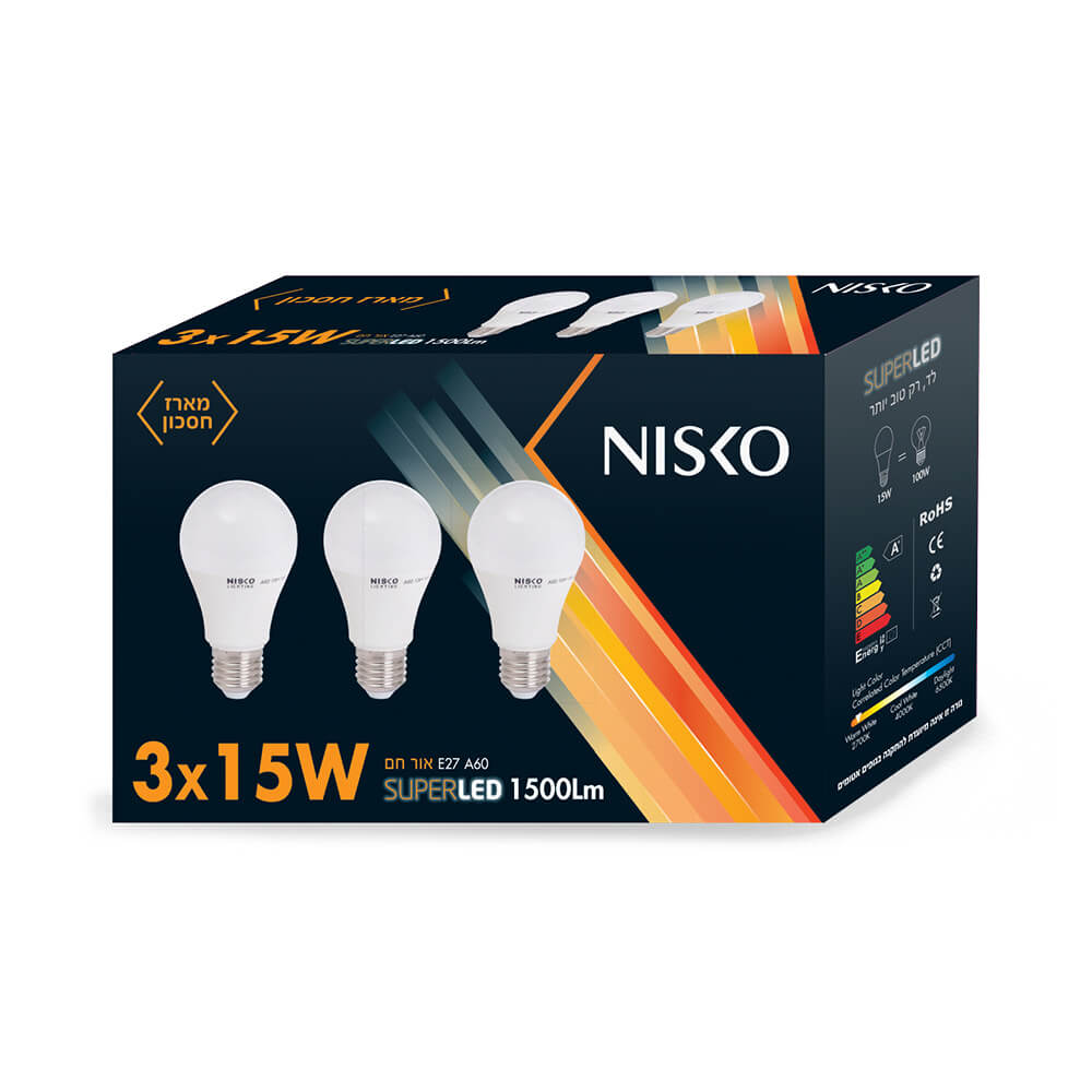 שלישיית נורות LED 15W צהוב